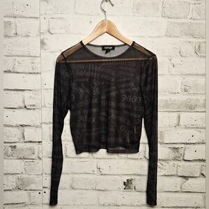 Refuge Women's Black Sheer Long Sleeve Top